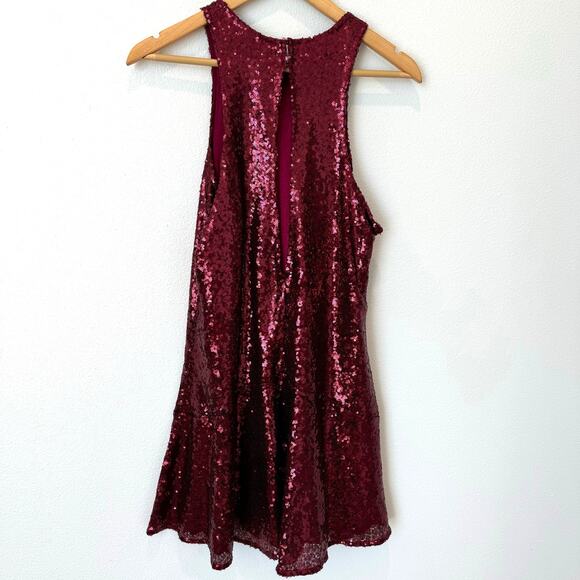FREE PEOPLE Liquid Shine Sequin Sleeveless Swing Mini Dress Ruby Red Small NEW - Picture 13 of 13